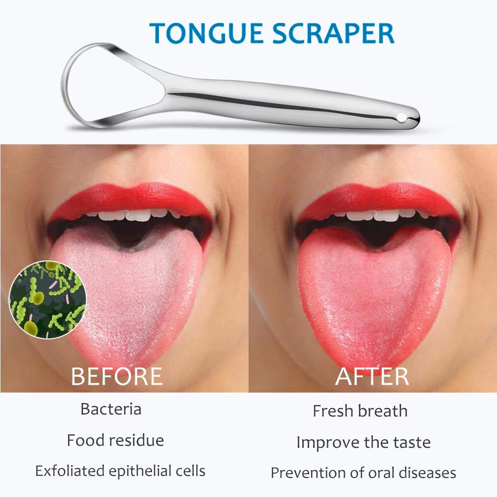 2Pcs Tongue Scraper, Stainless Steel Tongue Cleaner Professional Reduce Bad Breath Metal Tongue Scrapers, Improve Oral Hygiene