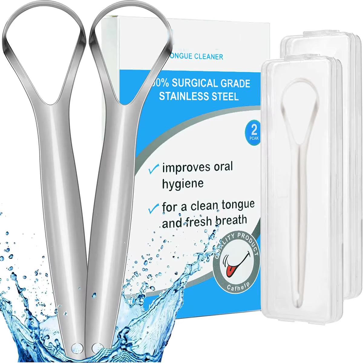 2Pcs Tongue Scraper, Stainless Steel Tongue Cleaner Professional Reduce Bad Breath Metal Tongue Scrapers, Improve Oral Hygiene